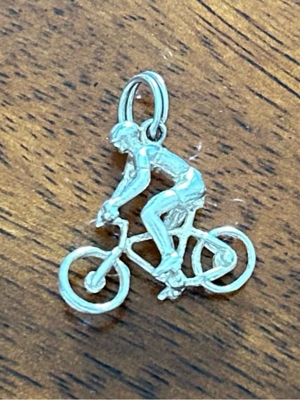 Sterling Silver Bicyclist Charm Pendant - Silver Cyclist